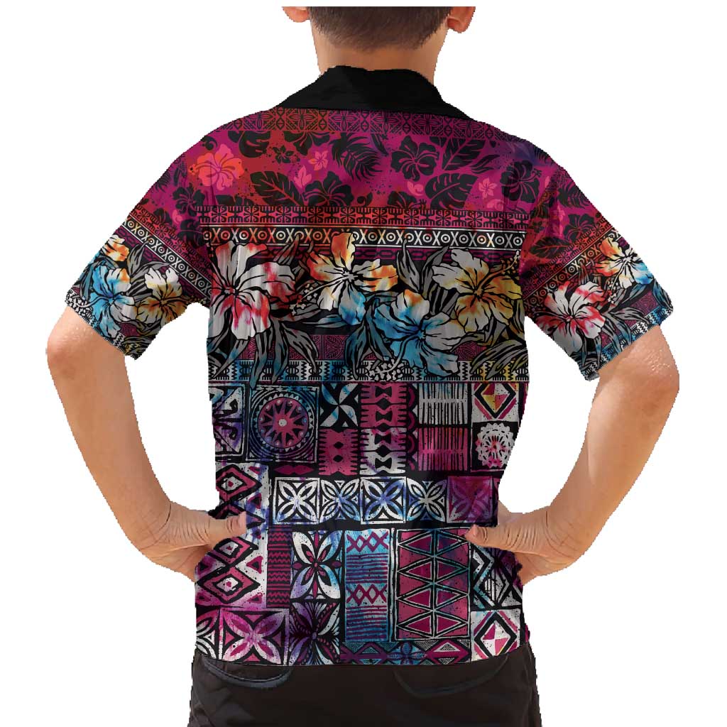 Pacific Hibiscus Tapa Tribal Vintage Family Matching Mermaid Dress and Hawaiian Shirt Pink Motif LT9 - Polynesian Pride