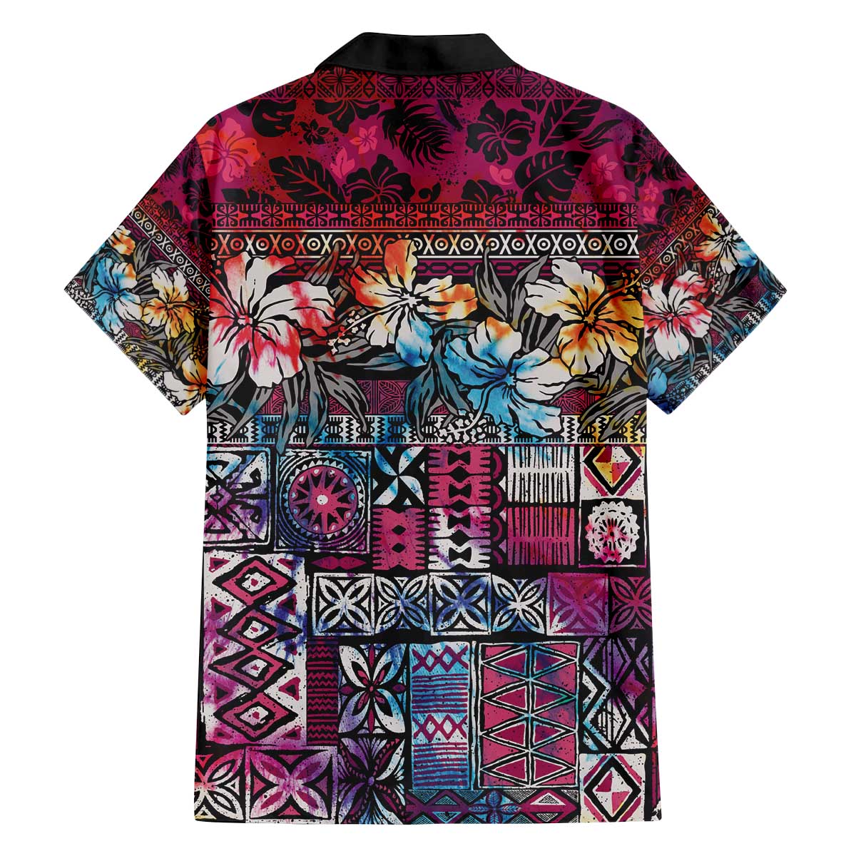 Pacific Hibiscus Tapa Tribal Vintage Family Matching Off Shoulder Short Dress and Hawaiian Shirt Pink Motif LT9 - Polynesian Pride