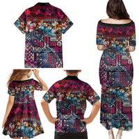 Pacific Hibiscus Tapa Tribal Vintage Family Matching Puletasi and Hawaiian Shirt Pink Motif LT9 - Polynesian Pride