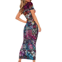 Pacific Hibiscus Tapa Tribal Vintage Family Matching Short Sleeve Bodycon Dress and Hawaiian Shirt Pink Motif LT9 - Polynesian Pride