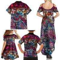 Pacific Hibiscus Tapa Tribal Vintage Family Matching Summer Maxi Dress and Hawaiian Shirt Pink Motif LT9 - Polynesian Pride