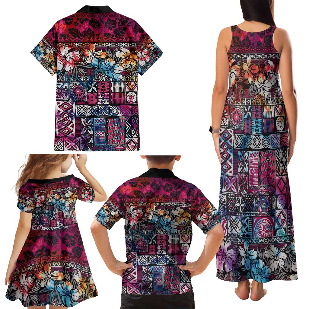 Pacific Hibiscus Tapa Tribal Vintage Family Matching Tank Maxi Dress and Hawaiian Shirt Pink Motif LT9 - Polynesian Pride