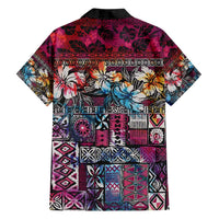 Pacific Hibiscus Tapa Tribal Vintage Family Matching Tank Maxi Dress and Hawaiian Shirt Pink Motif LT9 - Polynesian Pride