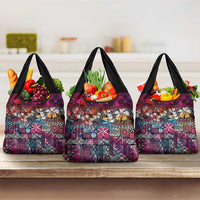 Pacific Hibiscus Tapa Tribal Vintage Grocery Bag Pink Motif