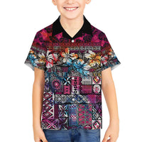 Pacific Hibiscus Tapa Tribal Vintage Kid Hawaiian Shirt Pink Motif LT9 Kid Pink - Polynesian Pride