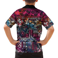 Pacific Hibiscus Tapa Tribal Vintage Kid Hawaiian Shirt Pink Motif LT9 - Polynesian Pride