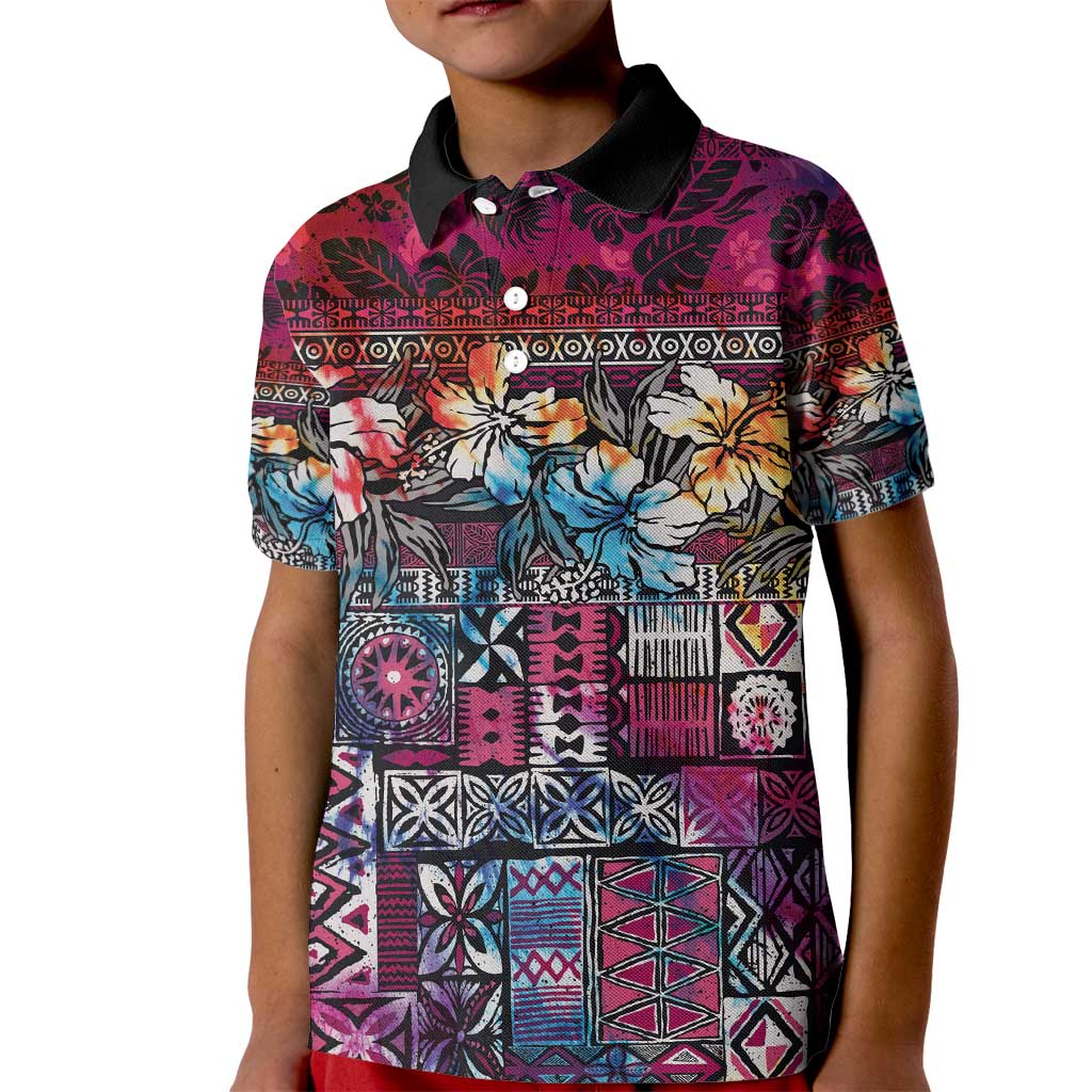 Pacific Hibiscus Tapa Tribal Vintage Kid Polo Shirt Pink Motif LT9 Kid Pink - Polynesian Pride