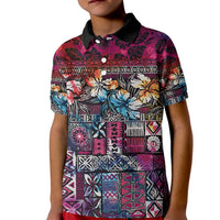 Pacific Hibiscus Tapa Tribal Vintage Kid Polo Shirt Pink Motif LT9 Kid Pink - Polynesian Pride