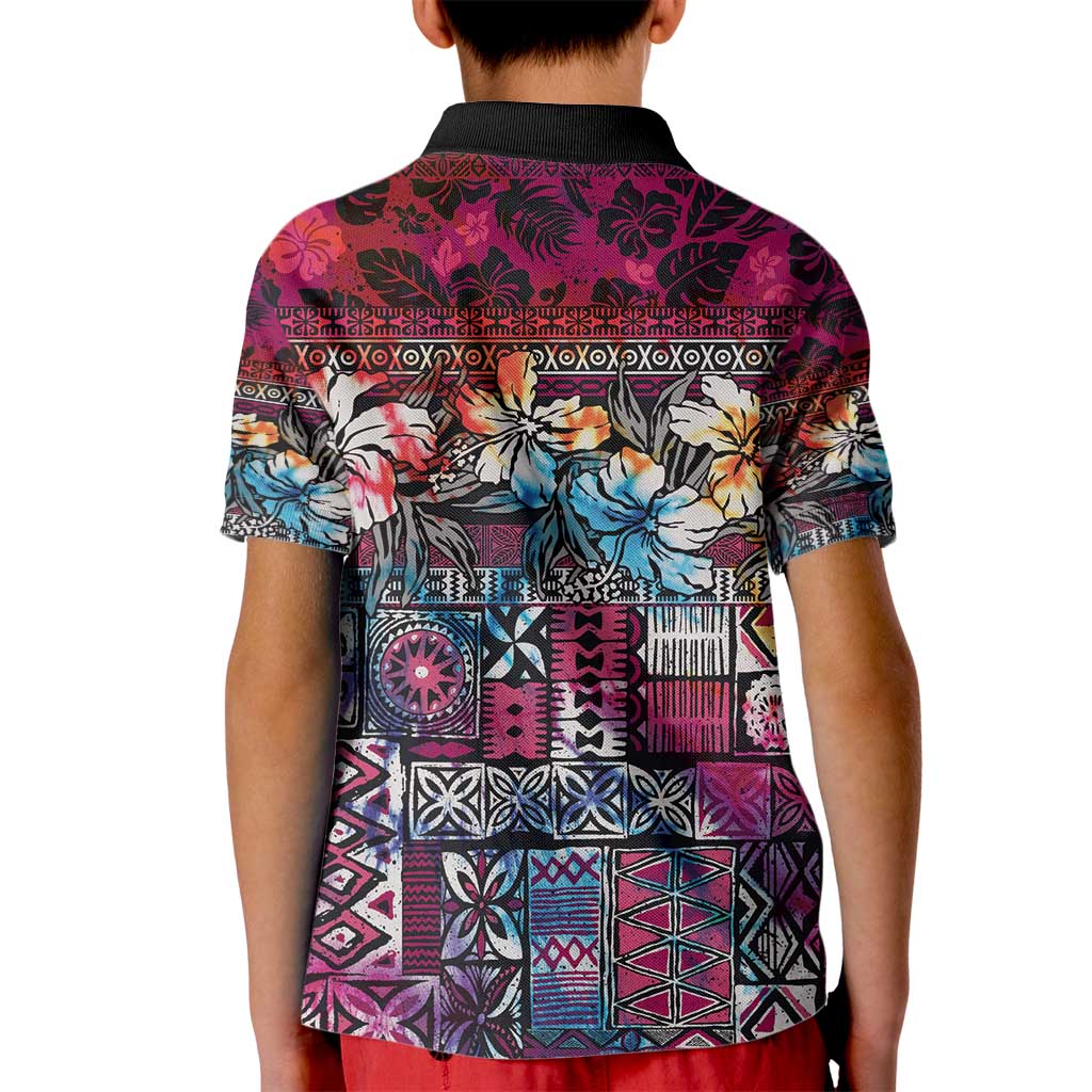 Pacific Hibiscus Tapa Tribal Vintage Kid Polo Shirt Pink Motif LT9 - Polynesian Pride