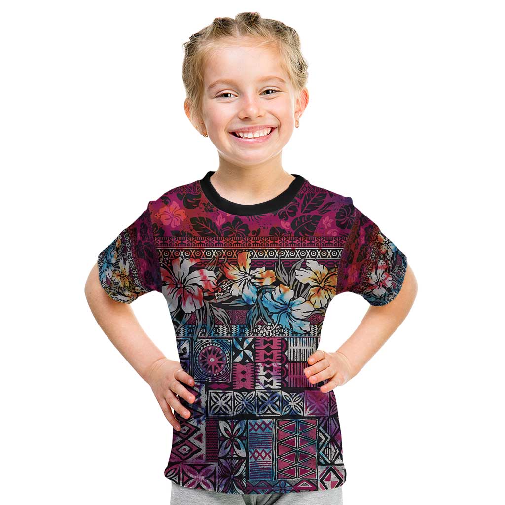 Pacific Hibiscus Tapa Tribal Vintage Kid T Shirt Pink Motif LT9 Pink - Polynesian Pride