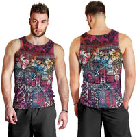 Pacific Hibiscus Tapa Tribal Vintage Men Tank Top Pink Motif