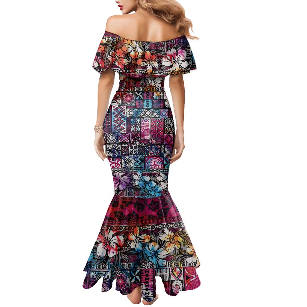 Pacific Hibiscus Tapa Tribal Vintage Mermaid Dress Pink Motif LT9 - Polynesian Pride