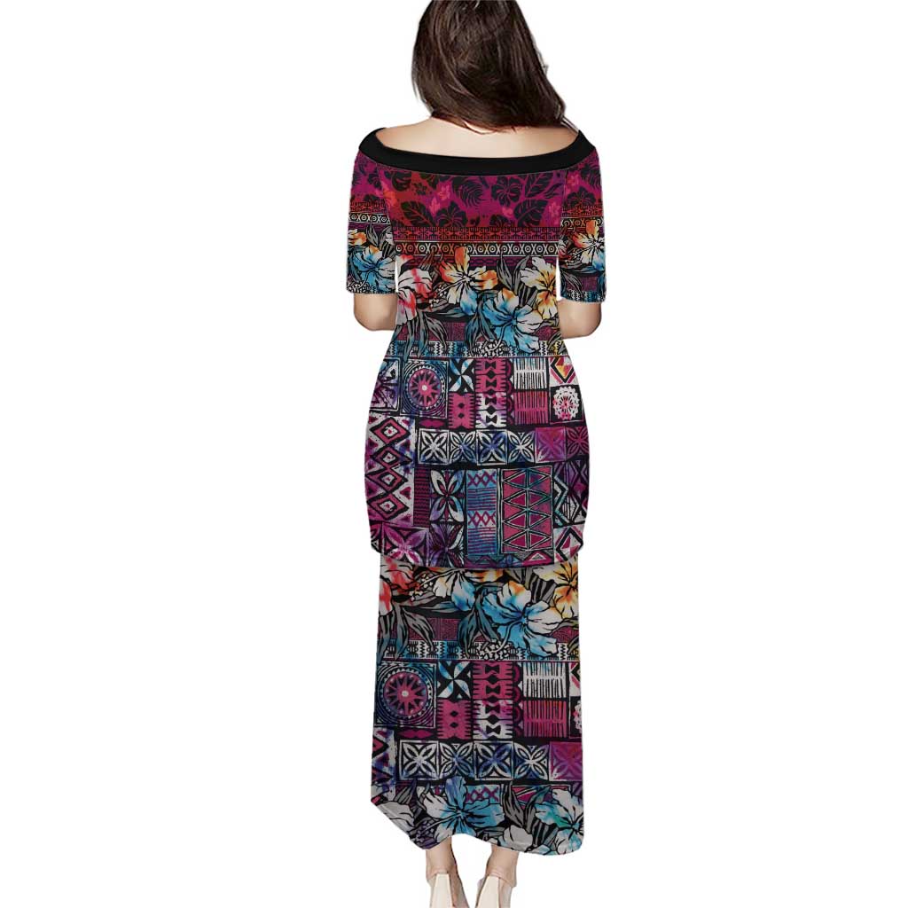 Pacific Hibiscus Tapa Tribal Vintage Puletasi Pink Motif