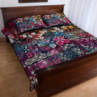 Pacific Hibiscus Tapa Tribal Vintage Quilt Bed Set Pink Motif
