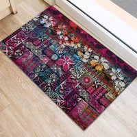 Pacific Hibiscus Tapa Tribal Vintage Rubber Doormat Pink Motif