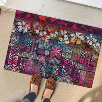 Pacific Hibiscus Tapa Tribal Vintage Rubber Doormat Pink Motif