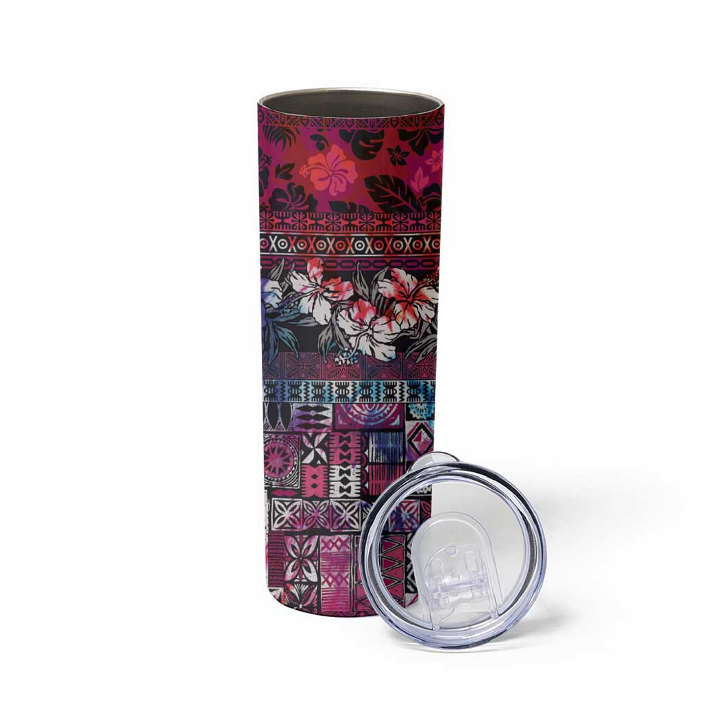 Pacific Hibiscus Tapa Tribal Vintage Skinny Tumbler Pink Motif LT9 - Polynesian Pride