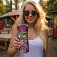 Pacific Hibiscus Tapa Tribal Vintage Skinny Tumbler Pink Motif LT9 - Polynesian Pride