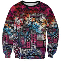 Pacific Hibiscus Tapa Tribal Vintage Sweatshirt Pink Motif
