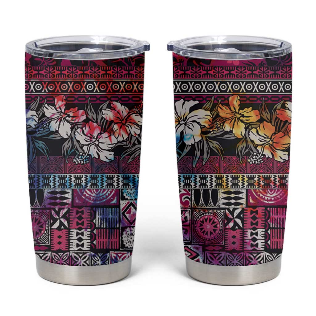 Pacific Hibiscus Tapa Tribal Vintage Tumbler Cup Pink Motif