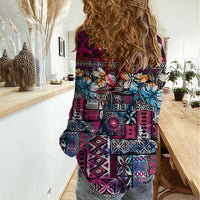 Pacific Hibiscus Tapa Tribal Vintage Women Casual Shirt Pink Motif LT9 - Polynesian Pride