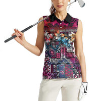 Pacific Hibiscus Tapa Tribal Vintage Women Sleeveless Polo Shirt Pink Motif LT9 - Polynesian Pride