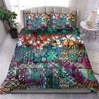 Pacific Hibiscus Tapa Tribal Vintage Bedding Set Turquoise Motif