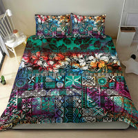 Pacific Hibiscus Tapa Tribal Vintage Bedding Set Turquoise Motif