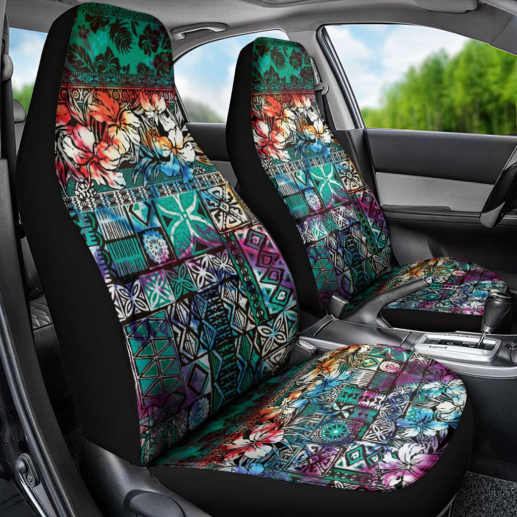 Pacific Hibiscus Tapa Tribal Vintage Car Seat Cover Turquoise Motif