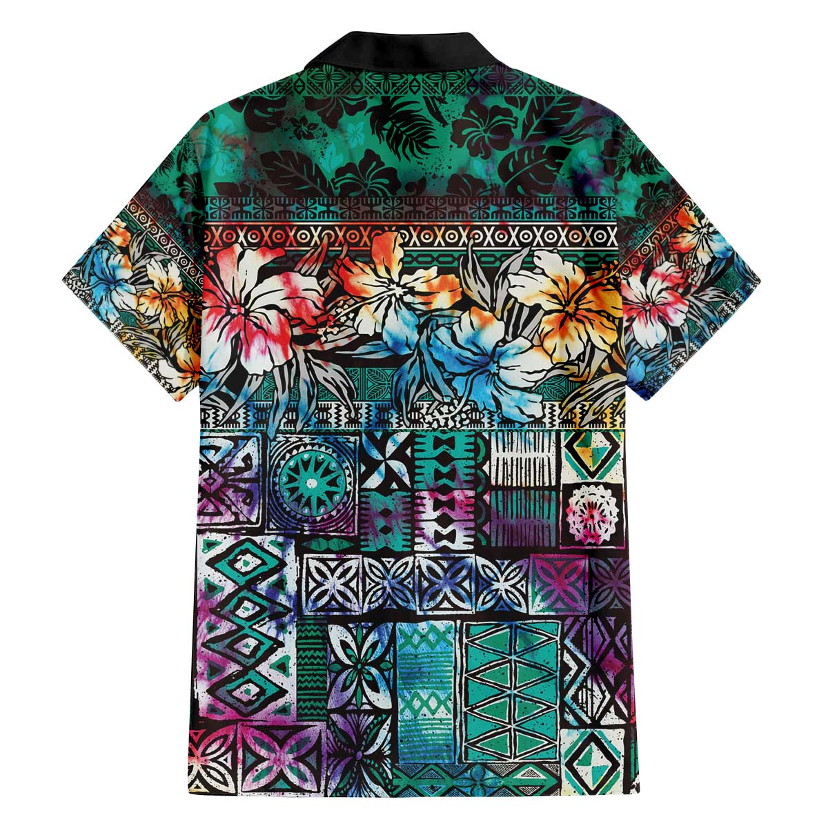 Pacific Hibiscus Tapa Tribal Vintage Family Matching Off Shoulder Short Dress and Hawaiian Shirt Turquoise Motif LT9 - Polynesian Pride