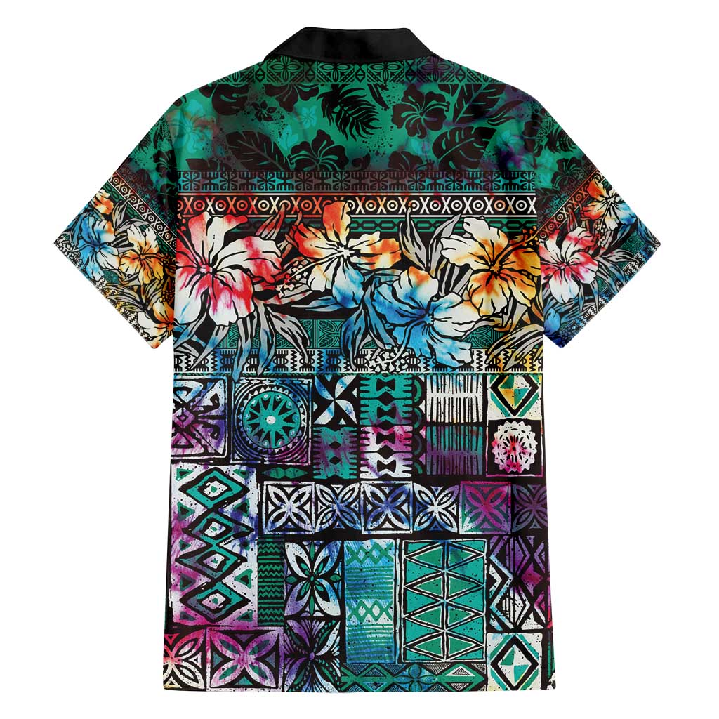 Pacific Hibiscus Tapa Tribal Vintage Family Matching Summer Maxi Dress and Hawaiian Shirt Turquoise Motif LT9 - Polynesian Pride