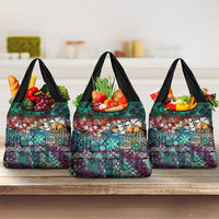 Pacific Hibiscus Tapa Tribal Vintage Grocery Bag Turquoise Motif LT9 3-pack One Size Turquoise - Polynesian Pride