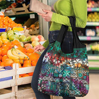 Pacific Hibiscus Tapa Tribal Vintage Grocery Bag Turquoise Motif LT9 - Polynesian Pride