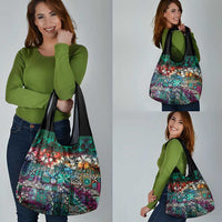 Pacific Hibiscus Tapa Tribal Vintage Grocery Bag Turquoise Motif LT9 - Polynesian Pride