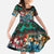 Pacific Hibiscus Tapa Tribal Vintage Kid Short Sleeve Dress Turquoise Motif