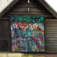 Pacific Hibiscus Tapa Tribal Vintage Quilt Turquoise Motif