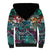 Pacific Hibiscus Tapa Tribal Vintage Sherpa Hoodie Turquoise Motif