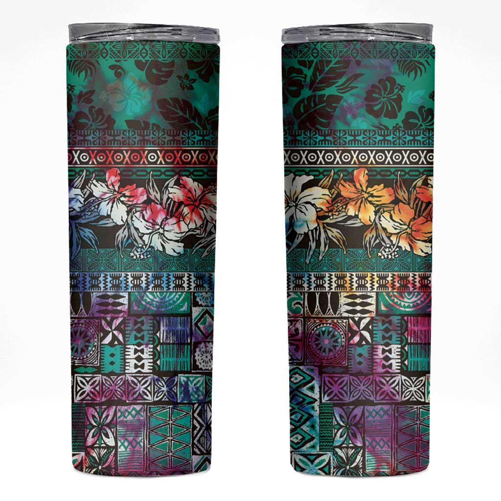Pacific Hibiscus Tapa Tribal Vintage Skinny Tumbler Turquoise Motif LT9 Turquoise - Polynesian Pride