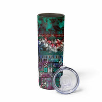 Pacific Hibiscus Tapa Tribal Vintage Skinny Tumbler Turquoise Motif LT9 - Polynesian Pride