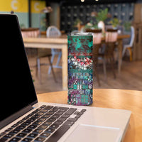 Pacific Hibiscus Tapa Tribal Vintage Skinny Tumbler Turquoise Motif LT9 - Polynesian Pride