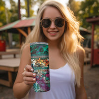Pacific Hibiscus Tapa Tribal Vintage Skinny Tumbler Turquoise Motif LT9 - Polynesian Pride