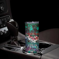 Pacific Hibiscus Tapa Tribal Vintage Skinny Tumbler Turquoise Motif LT9 - Polynesian Pride