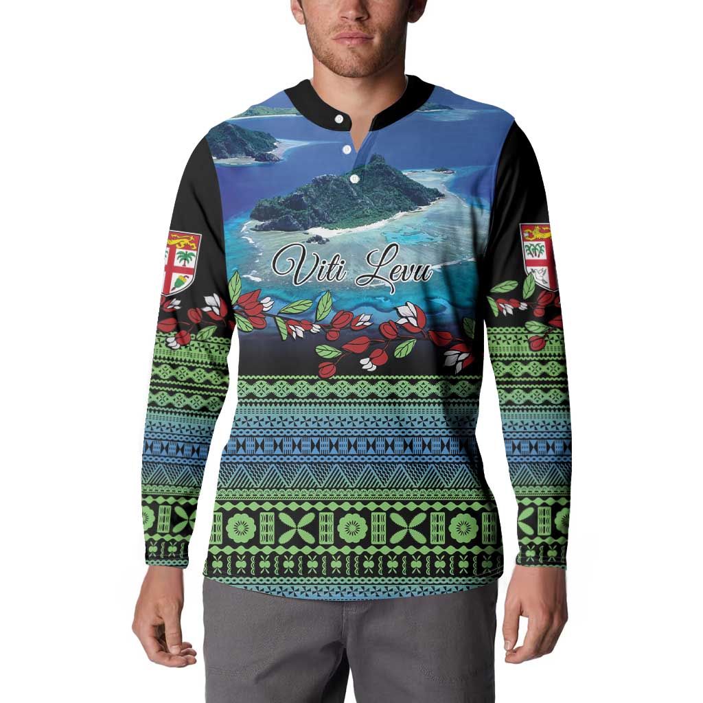 Personalised Fiji Viti Levu Button Sweatshirt Tagimoucia and Tapa Tribal Pattern