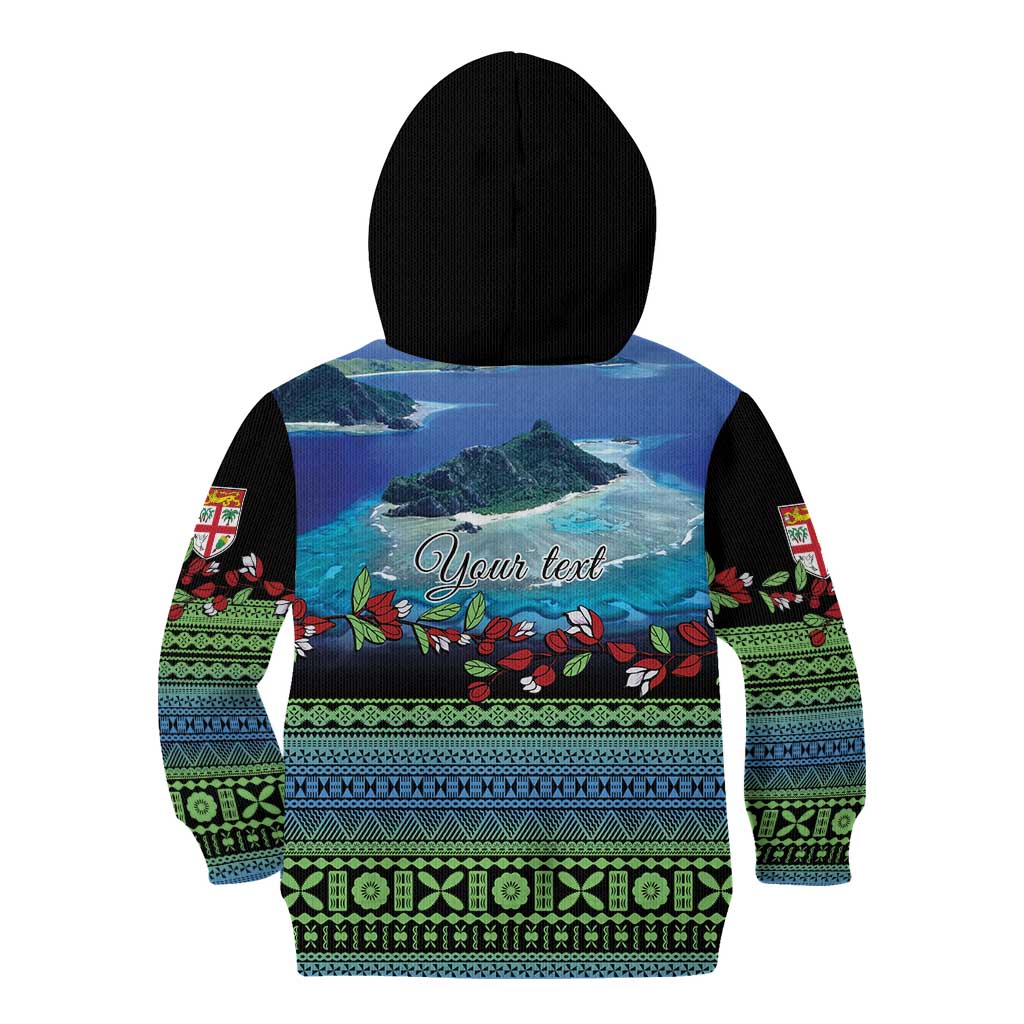 Personalised Fiji Viti Levu Kid Hoodie Tagimoucia and Tapa Tribal Pattern