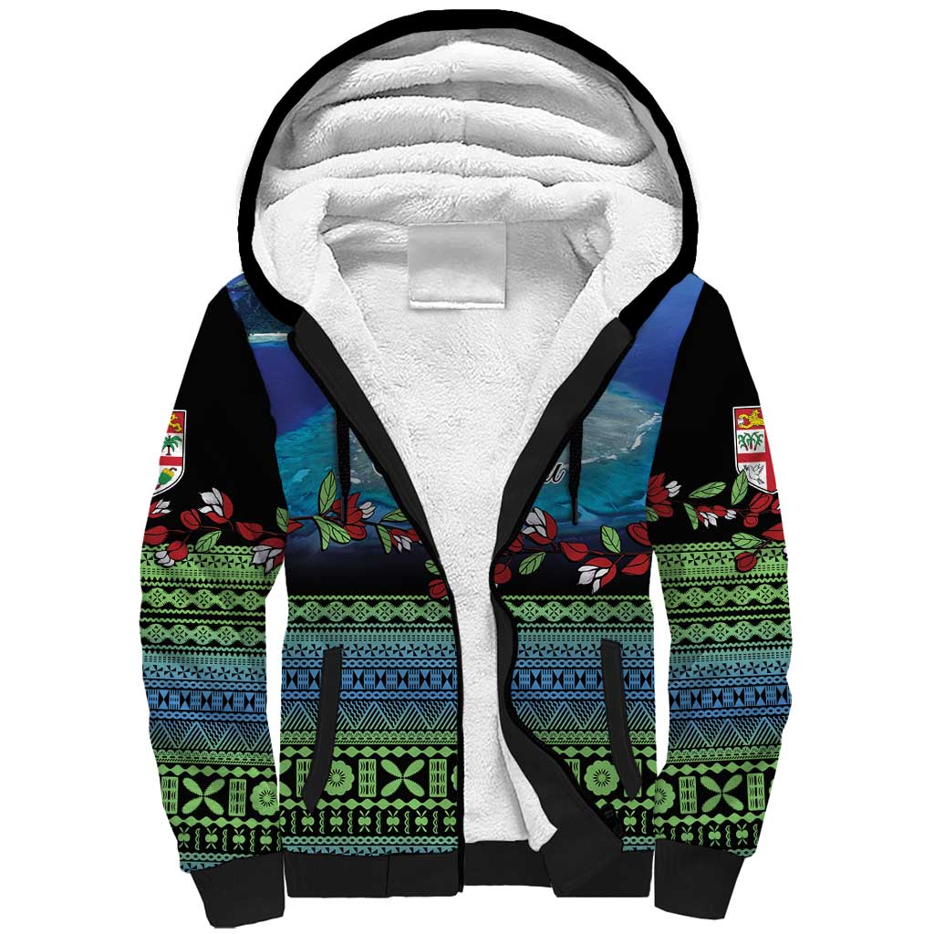 Personalised Fiji Viti Levu Sherpa Hoodie Tagimoucia and Tapa Tribal Pattern