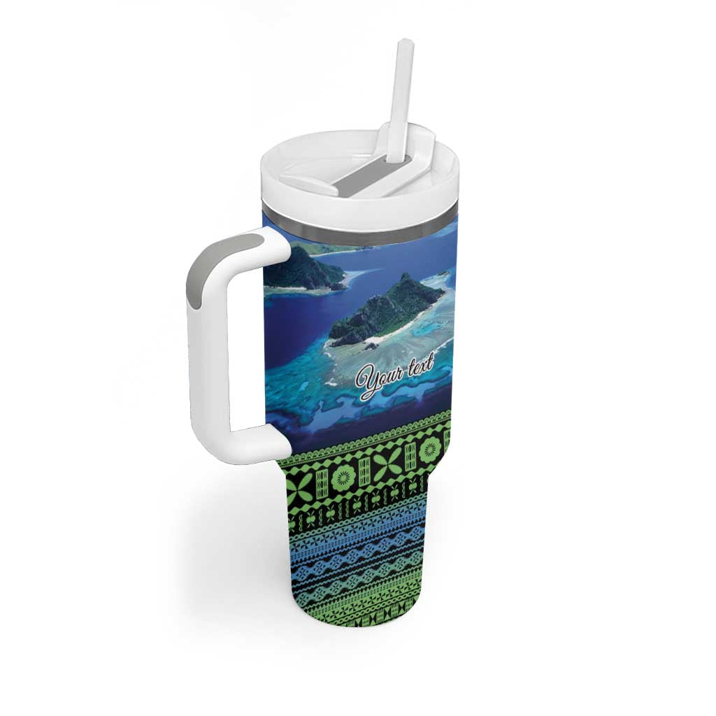 Personalised Fiji Viti Levu Tumbler With Handle Tagimoucia and Tapa Tribal Pattern