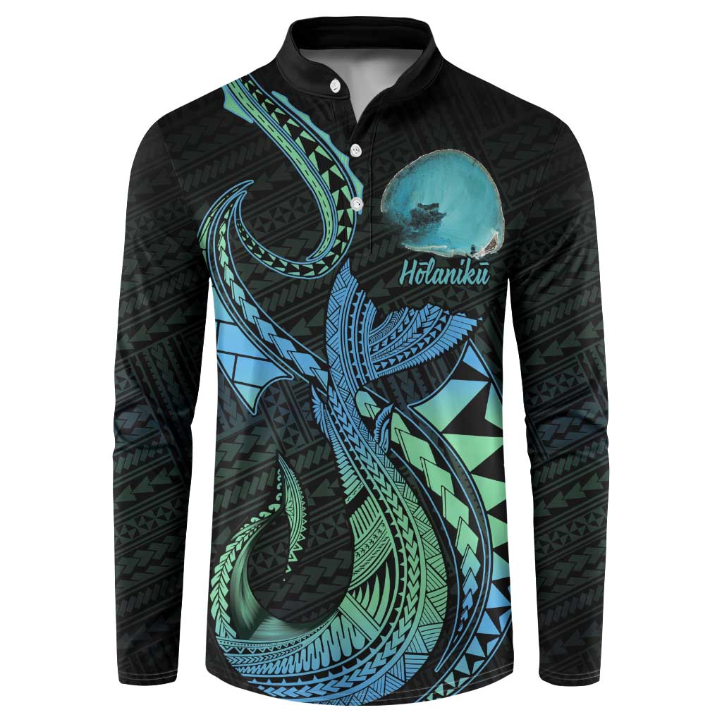 Personalised Hawaii Kure Atoll Button Sweatshirt Holaniku Coral Reef with Polynesian Tribal LT9 Blue - Polynesian Pride