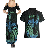 Personalised Hawaii Kure Atoll Couples Matching Summer Maxi Dress and Hawaiian Shirt Holaniku Coral Reef with Polynesian Tribal