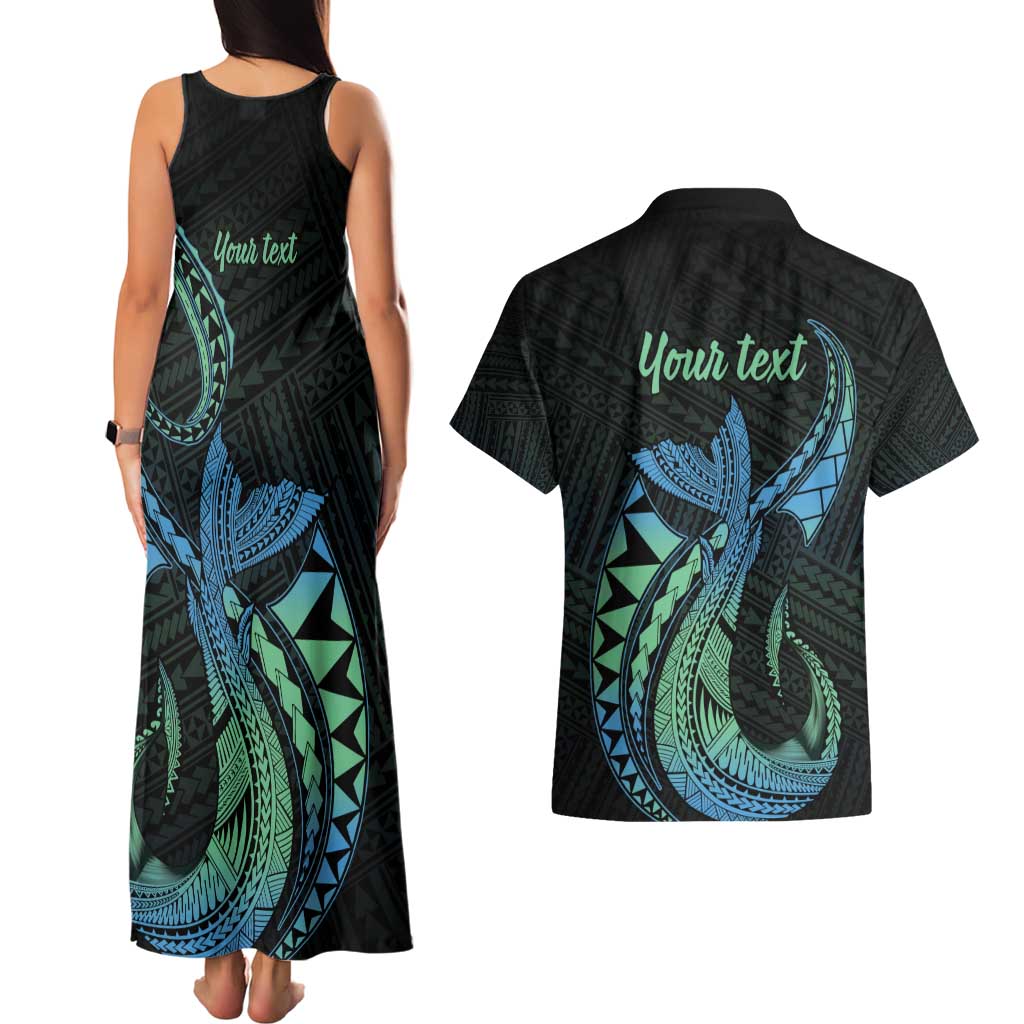 Personalised Hawaii Kure Atoll Couples Matching Tank Maxi Dress and Hawaiian Shirt Holaniku Coral Reef with Polynesian Tribal