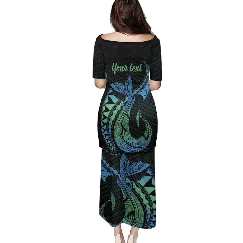 Personalised Hawaii Kure Atoll Family Matching Puletasi and Hawaiian Shirt Holaniku Coral Reef with Polynesian Tribal